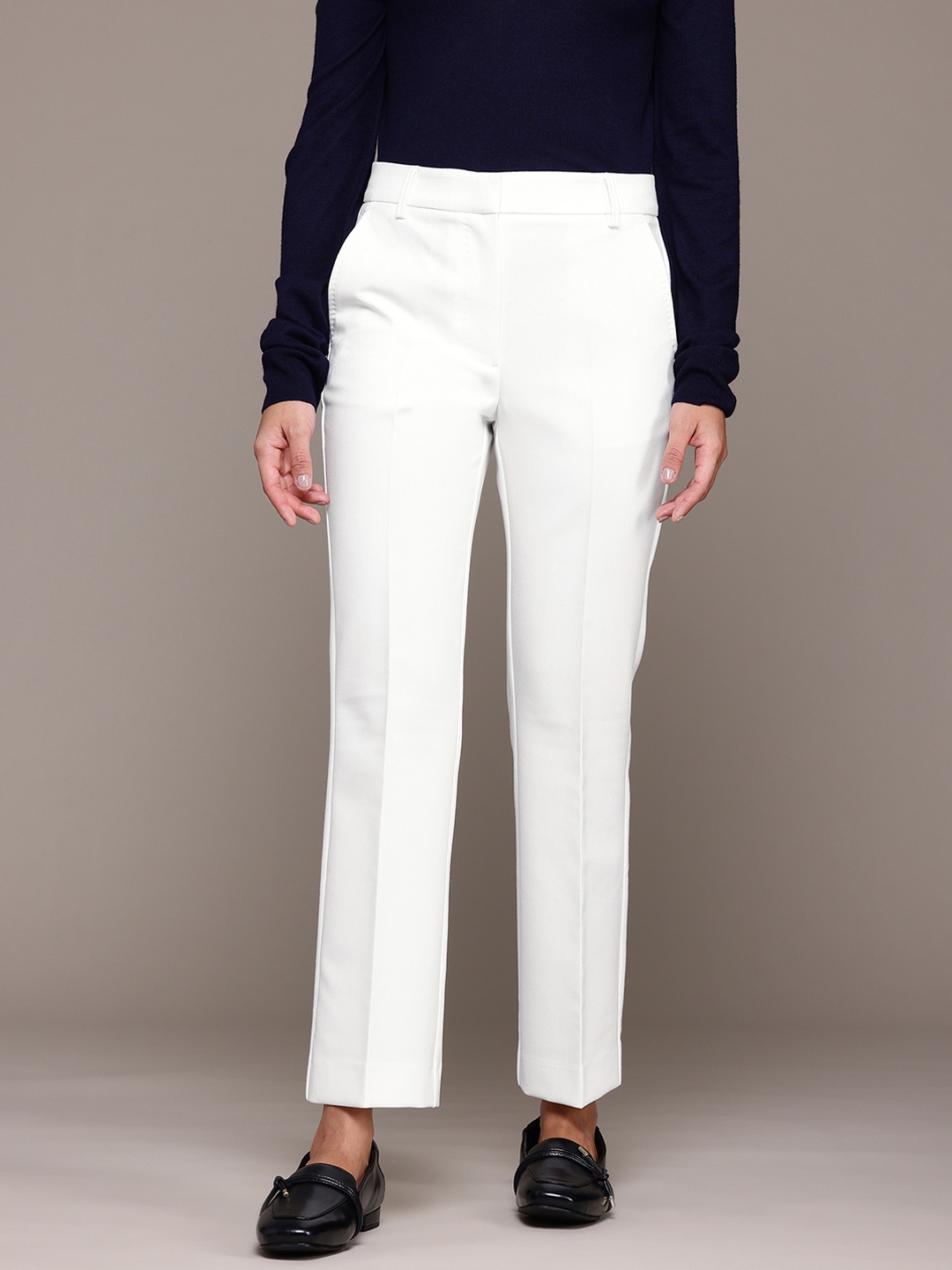 

MANGO Women High- Rise Trousers, White