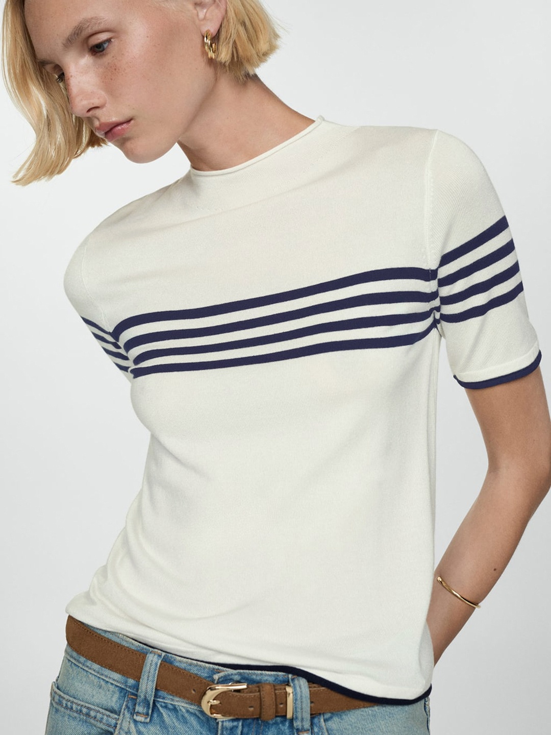 

MANGO Striped Sweater, White