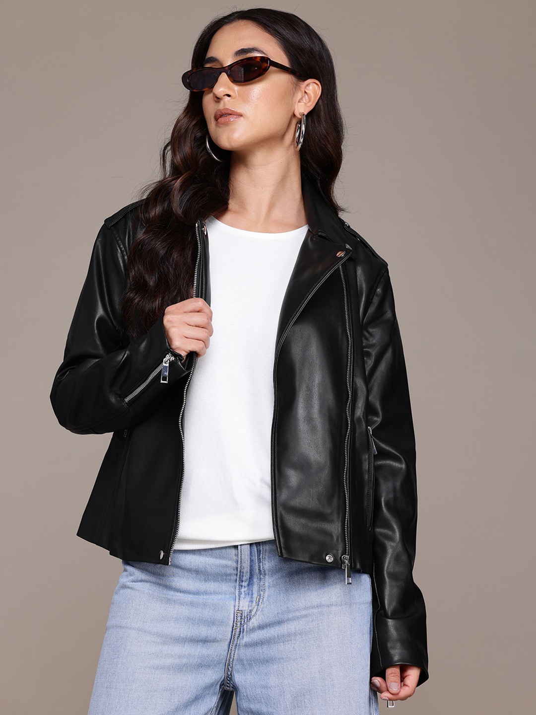 

MANGO Faux Leather Jacket, Black