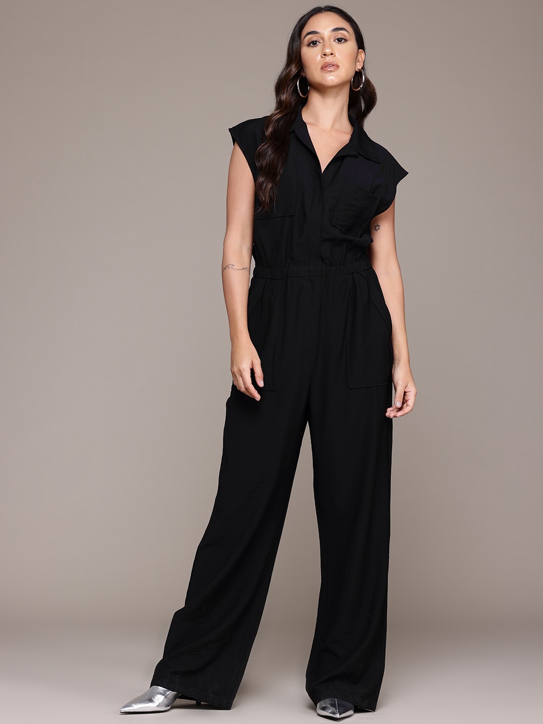 

MANGO Extended Sleeves Basic Jumpsuit, Black