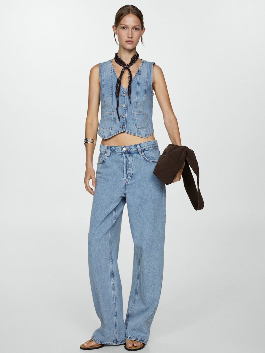 

MANGO Gilet Style Pure Cotton Denim Waistcoat, Blue