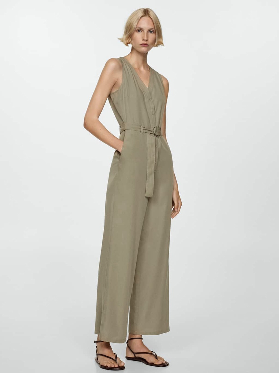 

MANGO Lyocell Jumpsuit, Khaki