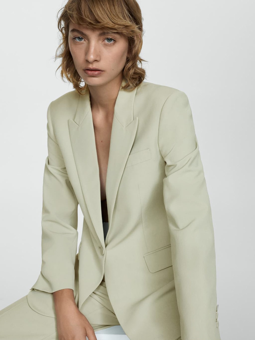 

MANGO Single-Breasted Formal Blazer, Green