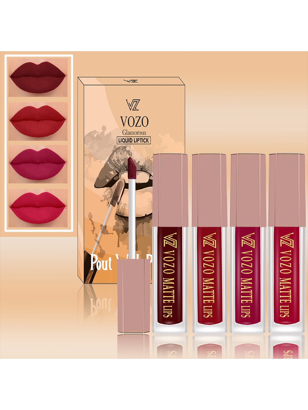 

VOZO Set Of 4 Matte Finish Liquid Lipsticks-103-104-105-204, Maroon
