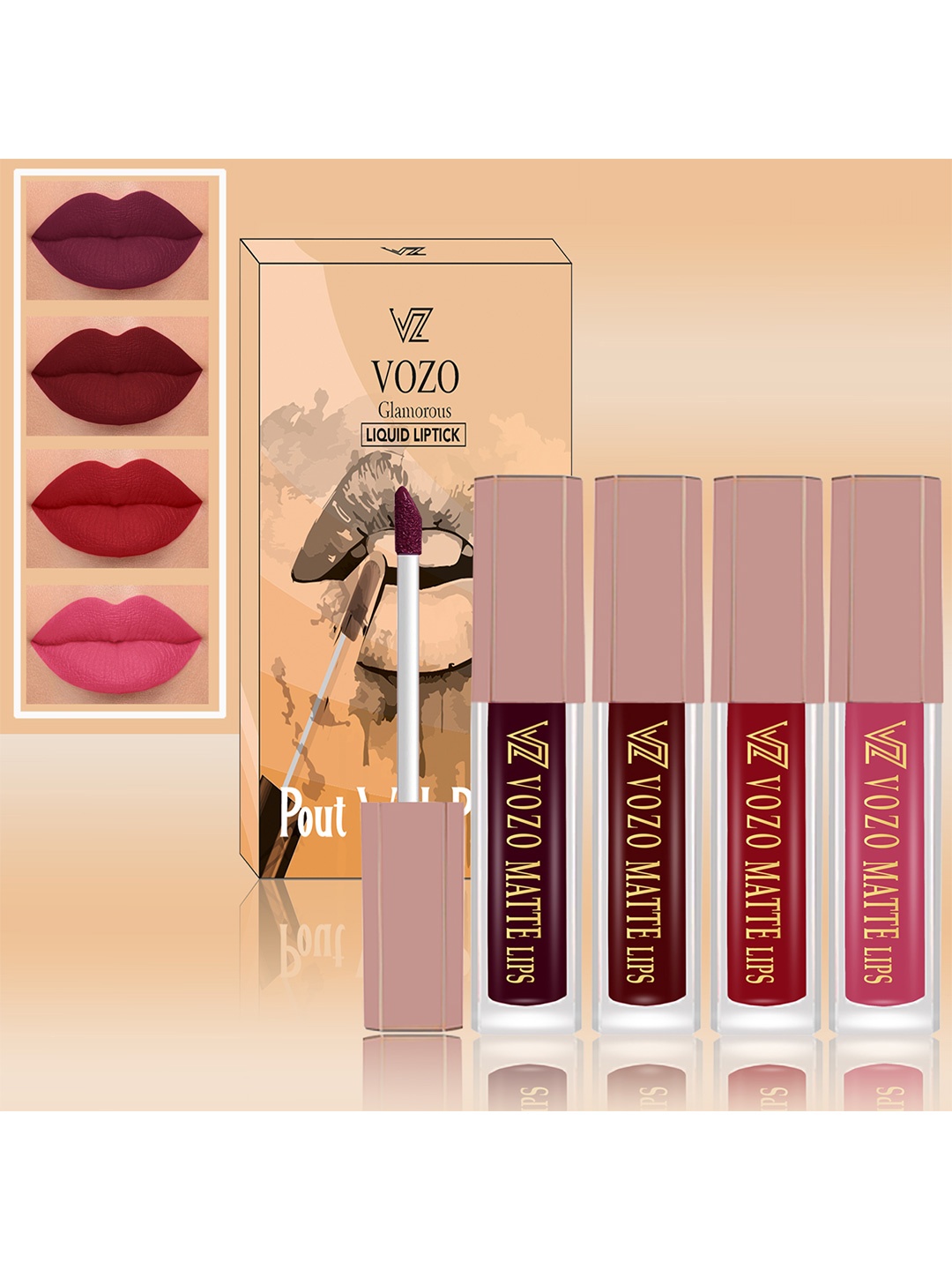 

VOZO Set Of 4 Soft & Comfortable Matte Finish Liquid Lipsticks-102-103-104-203, Peach