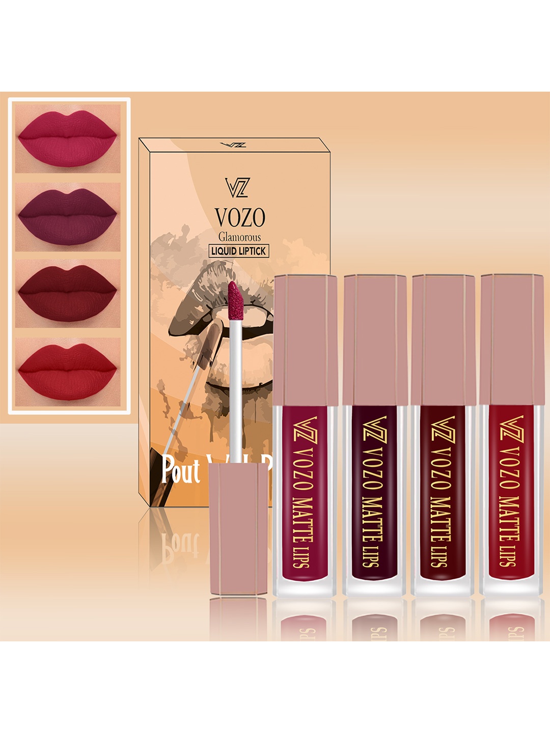 

VOZO Set Of 4 Soft & Comfortable Matte Finish Liquid Lipsticks-101-102-103-104, Red