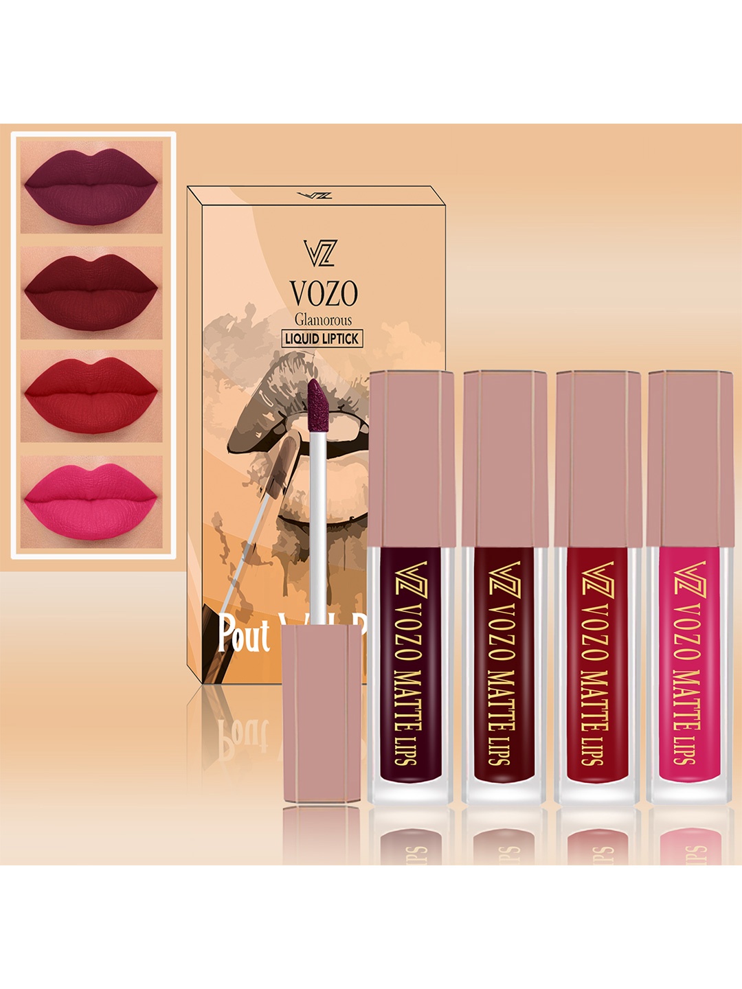 

VOZO Set Of 4 Soft & Comfortable Matte Finish Liquid Lipsticks-102-103-104-202, Red