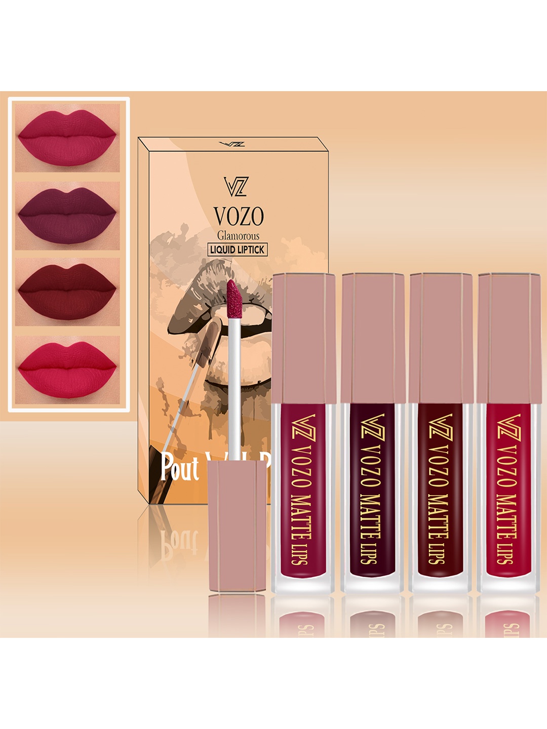

VOZO Set Of 4 Soft & Comfortable Matte Finish Liquid Lipsticks-101-102-103-204, Maroon