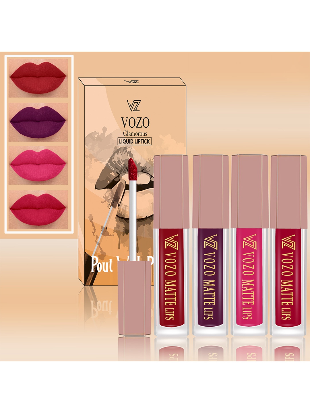 

VOZO Set Of 4 Soft & Comfortable Matte Finish Liquid Lipsticks-104-201-202-204, Magenta