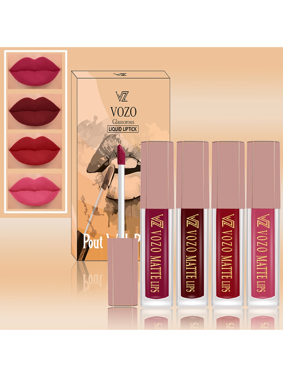 

VOZO Set Of 4 Soft & Comfortable Matte Finish Liquid Lipsticks-101-103-104-203, Peach