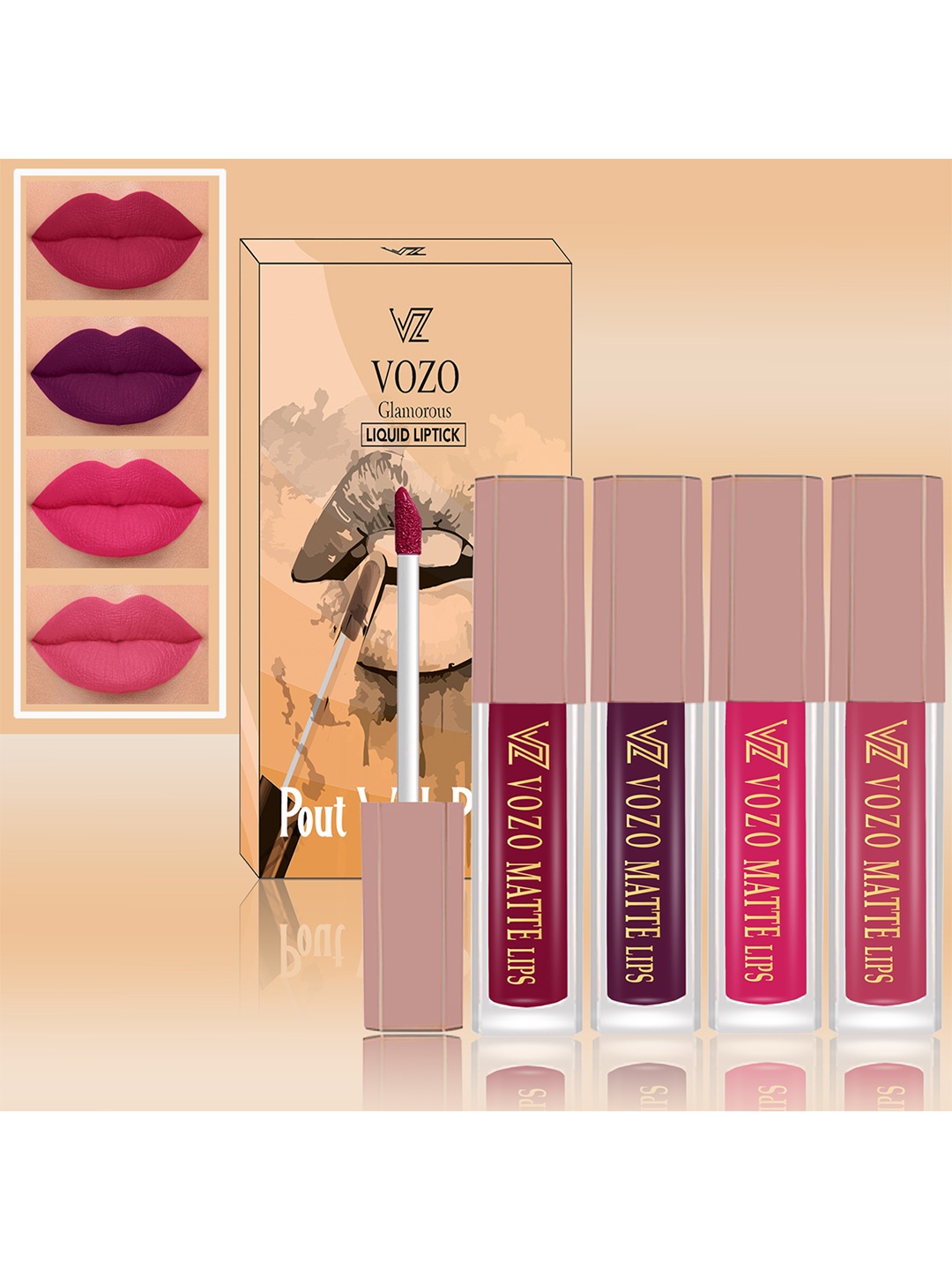 

VOZO Set Of 4 Matte Finish Liquid Lipsticks-101-201-202-203, Magenta