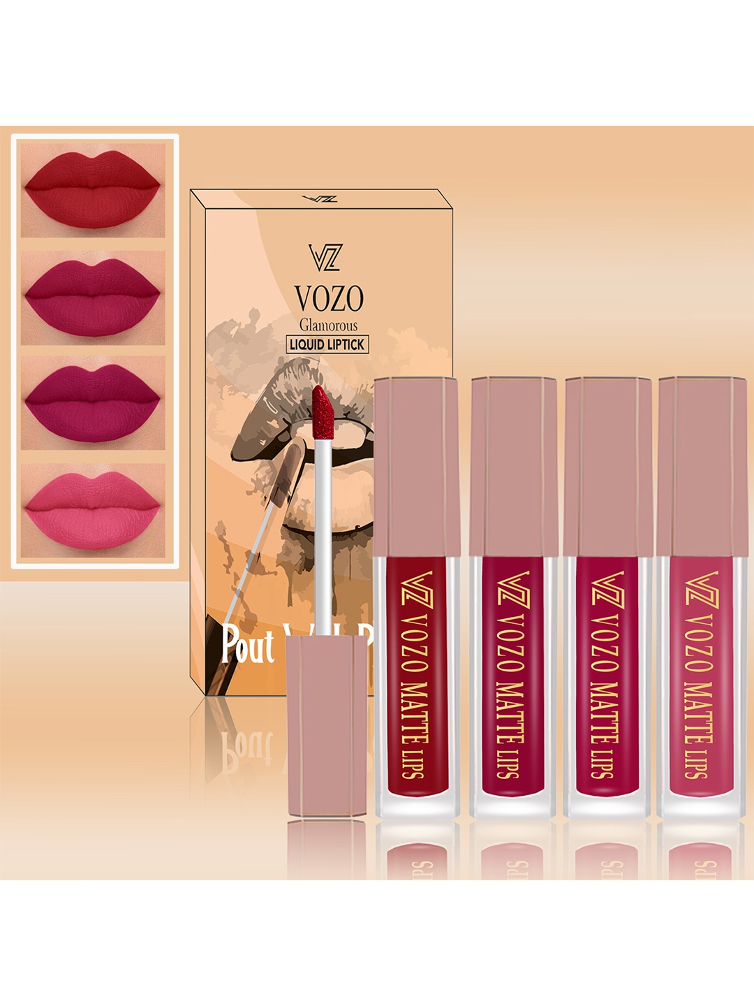 

VOZO Set Of 4 Soft & Comfortable Matte Finish Liquid Lipsticks-104-105-106-203, Red