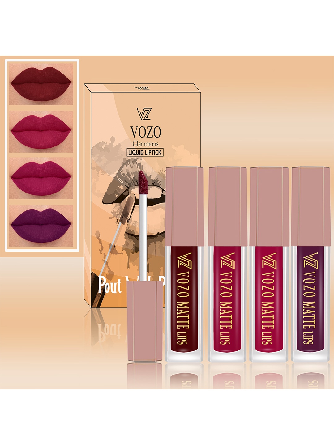 

VOZO Set Of 4 Matte Finish Liquid Lipsticks-103-105-106-201, Maroon
