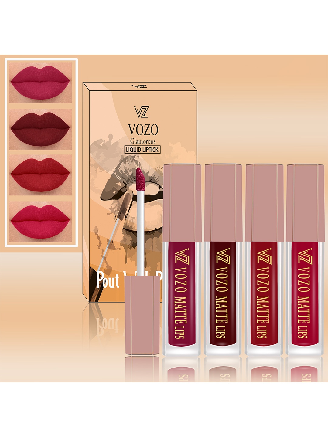 

VOZO Set Of 4 Soft & Comfortable Matte Finish Liquid Lipsticks-101-103-104-204, Red