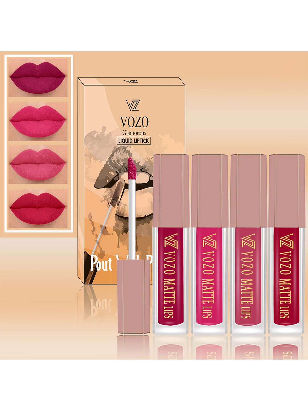 

VOZO Set Of 4 Matte Finish Liquid Lipsticks-106-202-203-204, Magenta