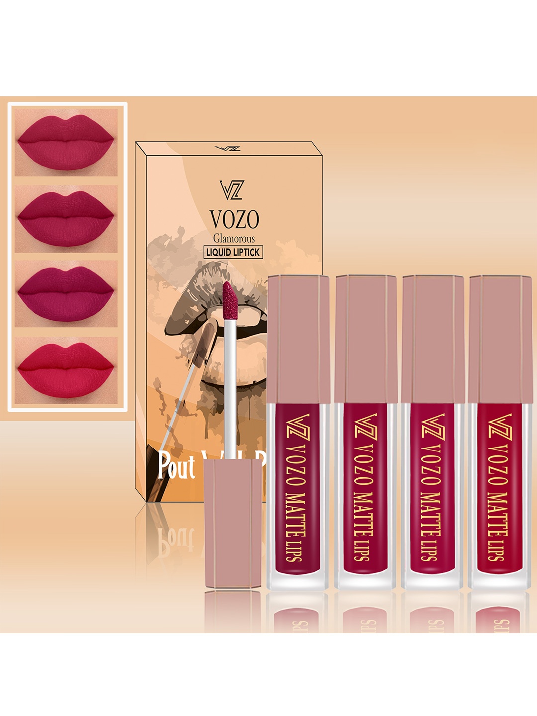 

VOZO Set Of 4 Soft & Comfortable Matte Finish Liquid Lipsticks-101-105-106-204, Magenta