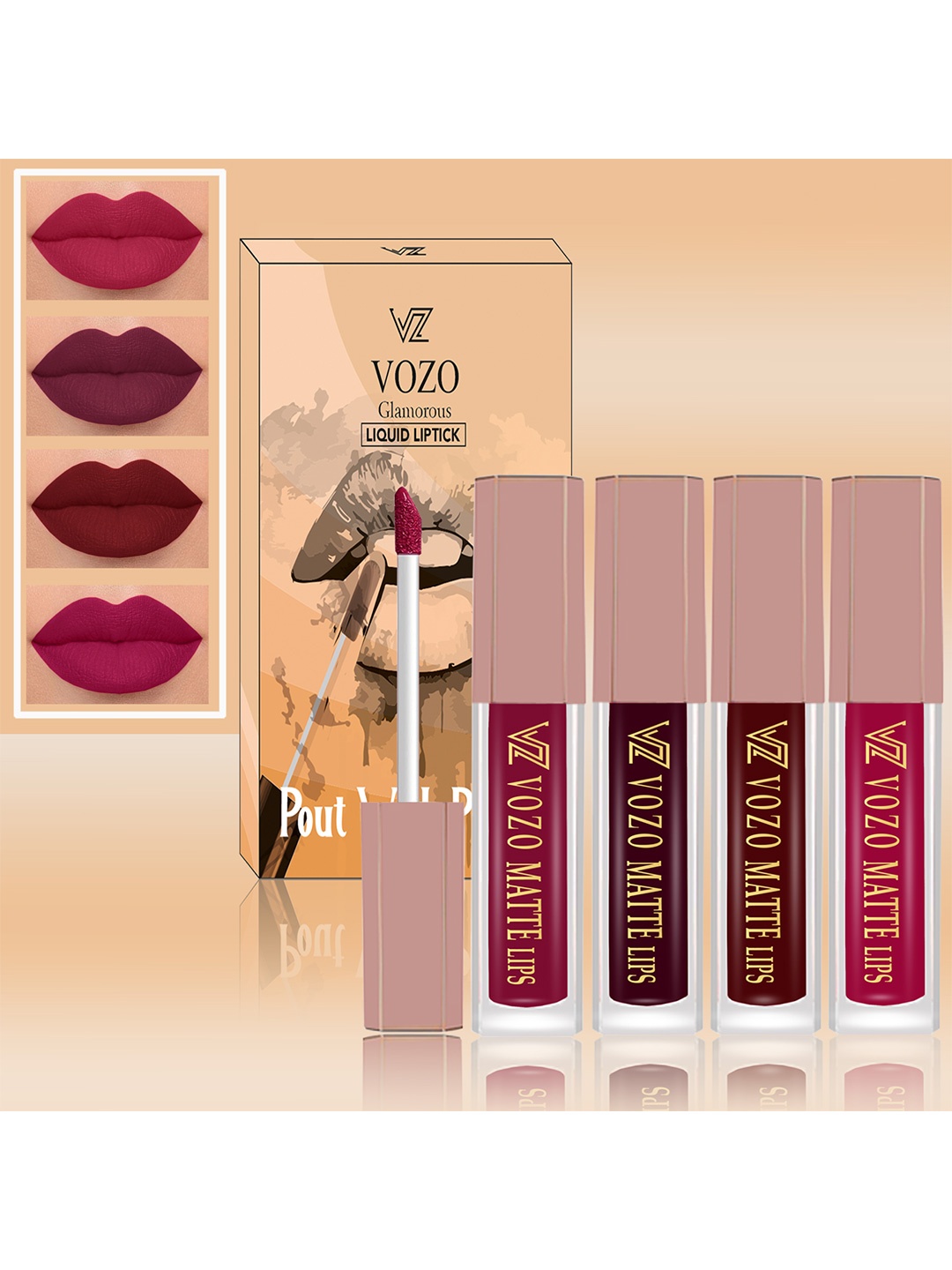 

VOZO Set Of 4 Matte Finish Liquid Lipsticks-101-102-103-106, Magenta