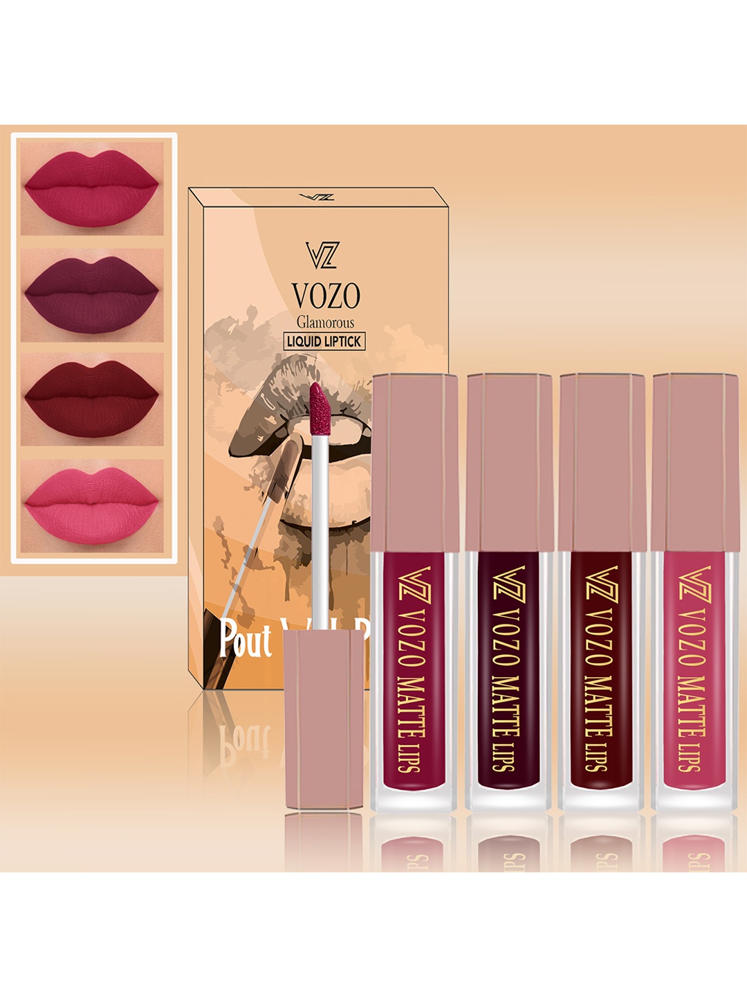 

VOZO Set Of 4 Matte Finish Liquid Lipsticks-101-102-103-203, Magenta