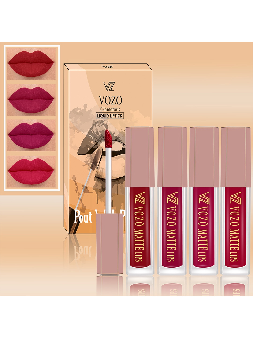 

VOZO Set Of 4 Soft & Comfortable Matte Finish Liquid Lipsticks-104-105-106-204, Magenta