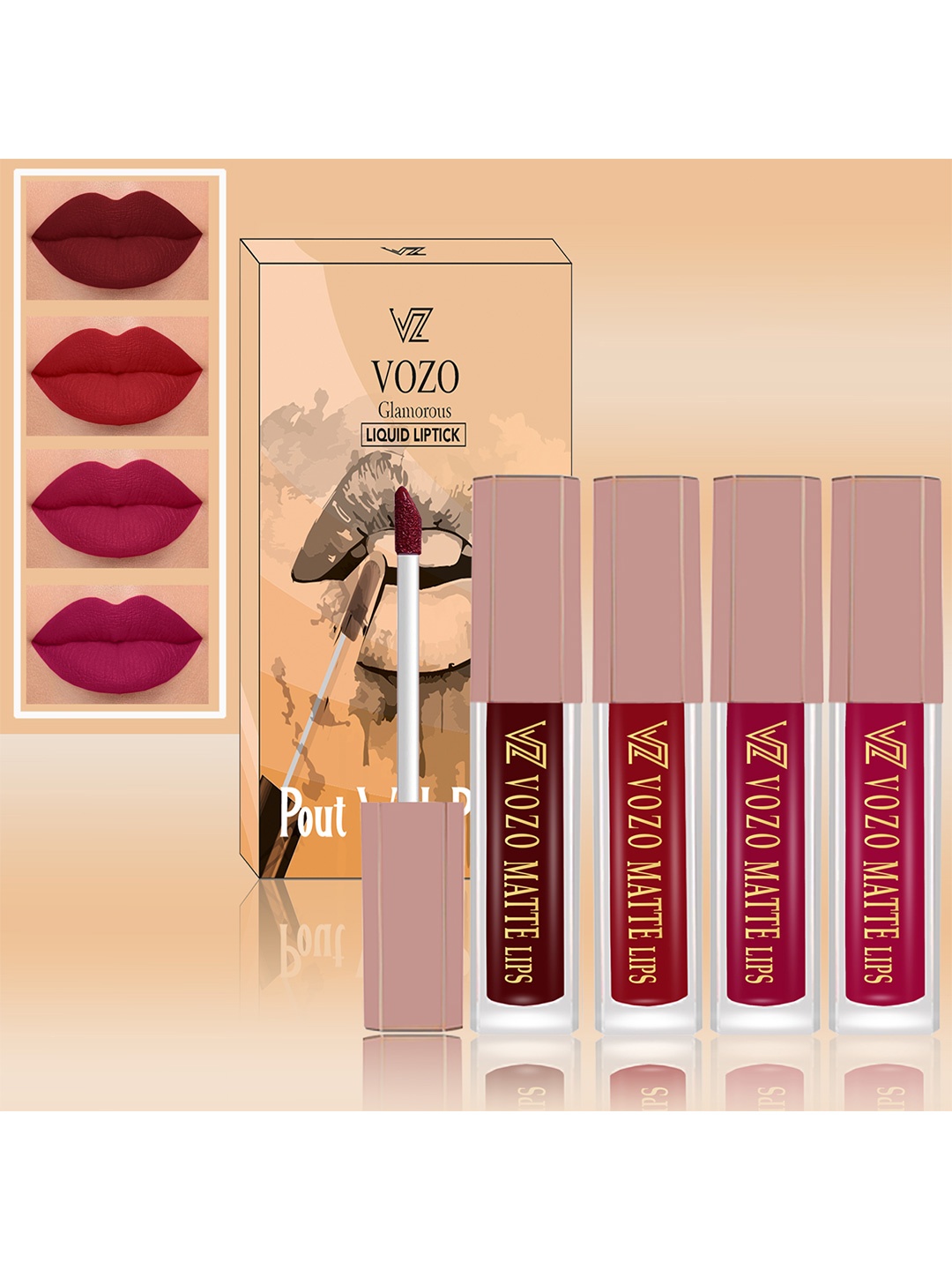 

VOZO Set Of 4 Soft & Comfortable Matte Finish Liquid Lipsticks-103-104-105-106, Red