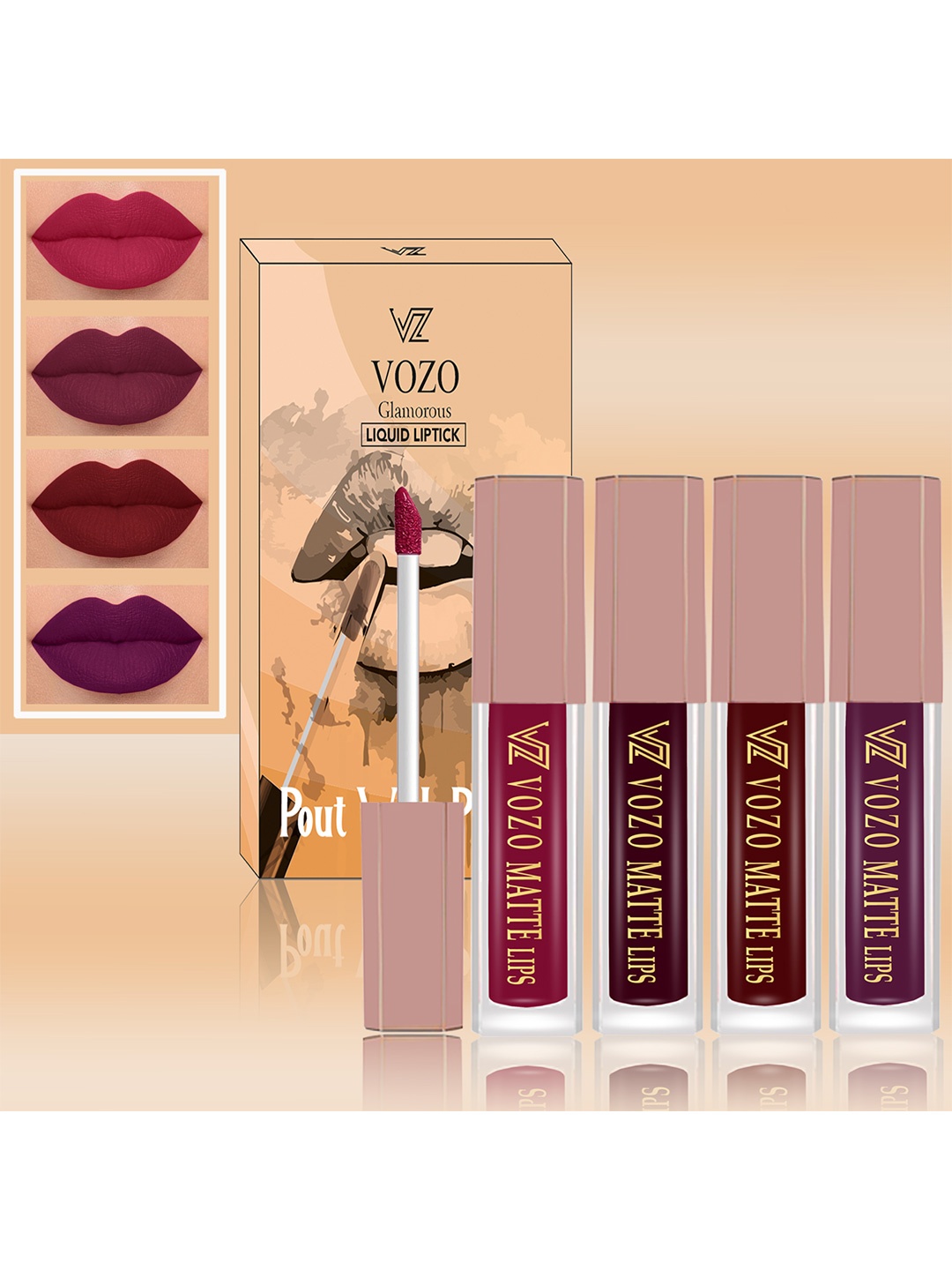 

VOZO Set Of 4 Matte Finish Liquid Lipsticks-101-102-103-201, Magenta