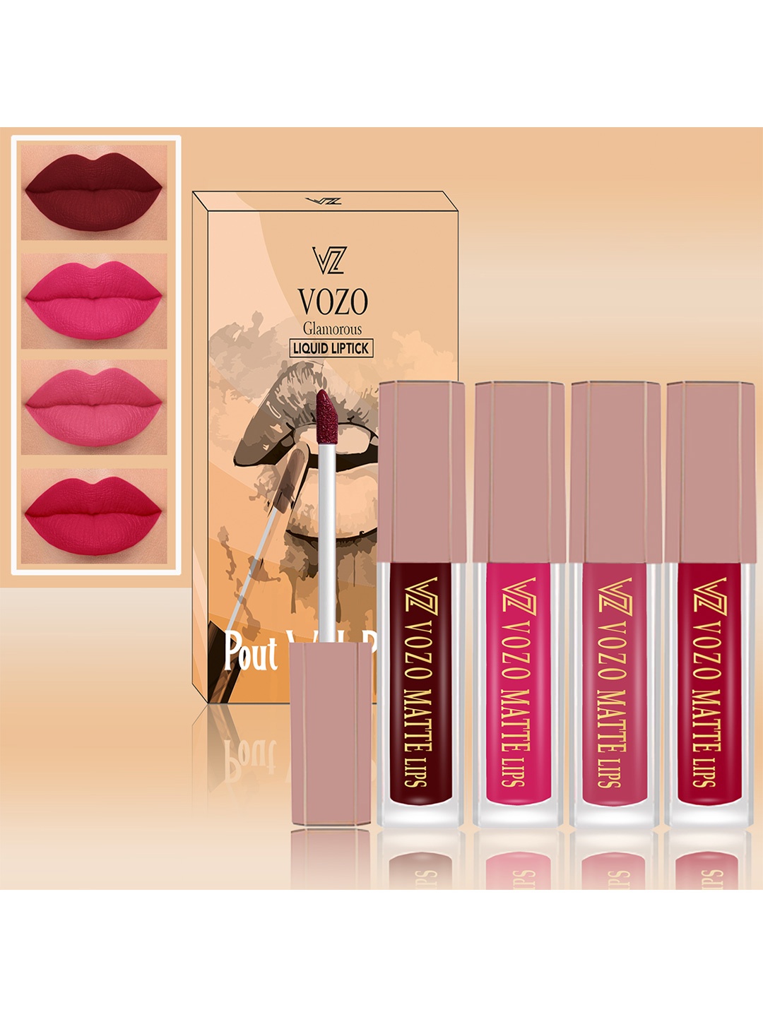 

VOZO Set Of 4 Matte Finish Liquid Lipsticks-103-202-203-204, Maroon
