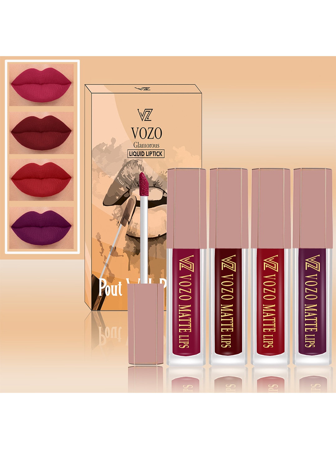 

VOZO Set Of 4 Soft & Comfortable Matte Finish Liquid Lipsticks-101-103-104-201, Magenta