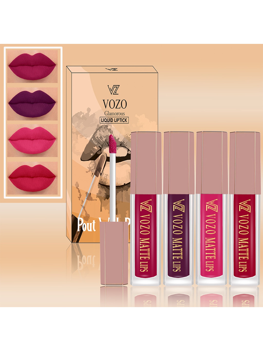 

VOZO Set Of 4 Soft & Comfortable Matte Finish Liquid Lipsticks-106-201-202-204, Pink