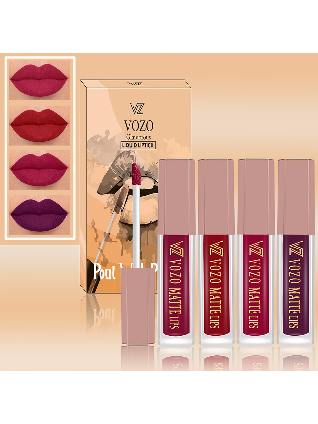 

VOZO Set Of 4 Matte Finish Liquid Lipsticks-101-104-105-201, Magenta