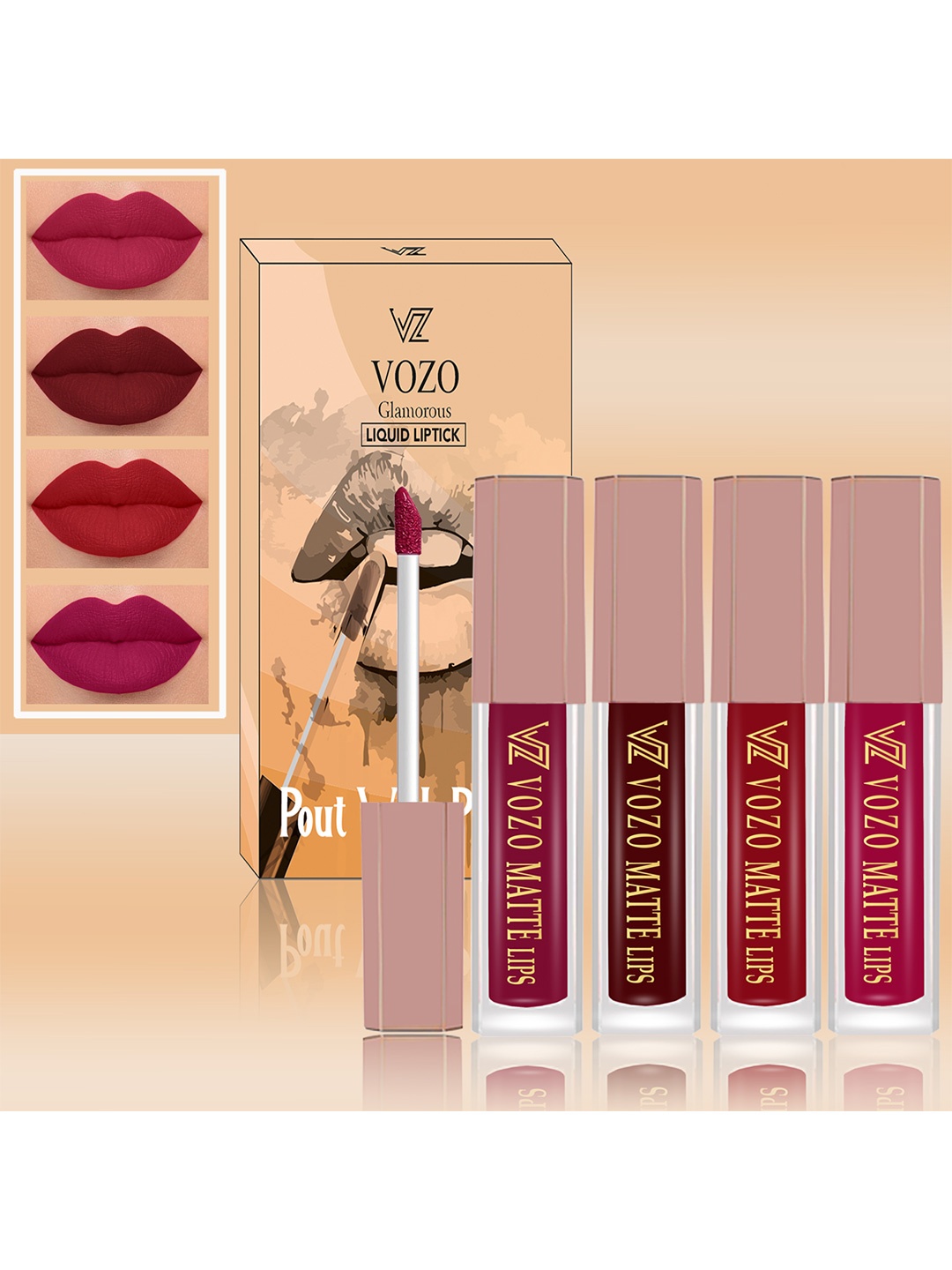 

VOZO Set Of 4 Soft & Comfortable Matte Finish Liquid Lipsticks-101-103-104-106, Magenta