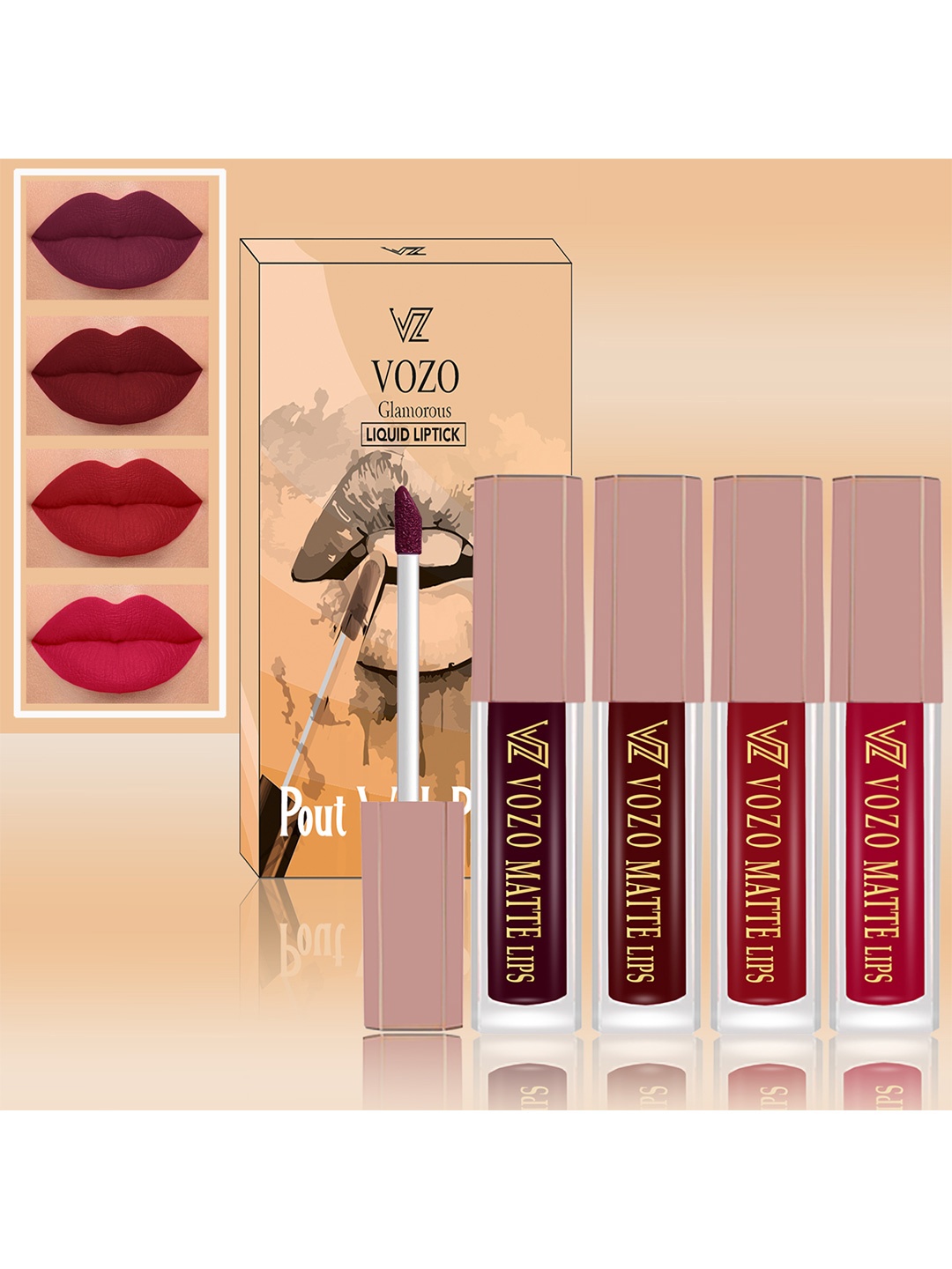 

VOZO Set Of 4 Soft & Comfortable Matte Finish Liquid Lipsticks-102-103-104-204, Red