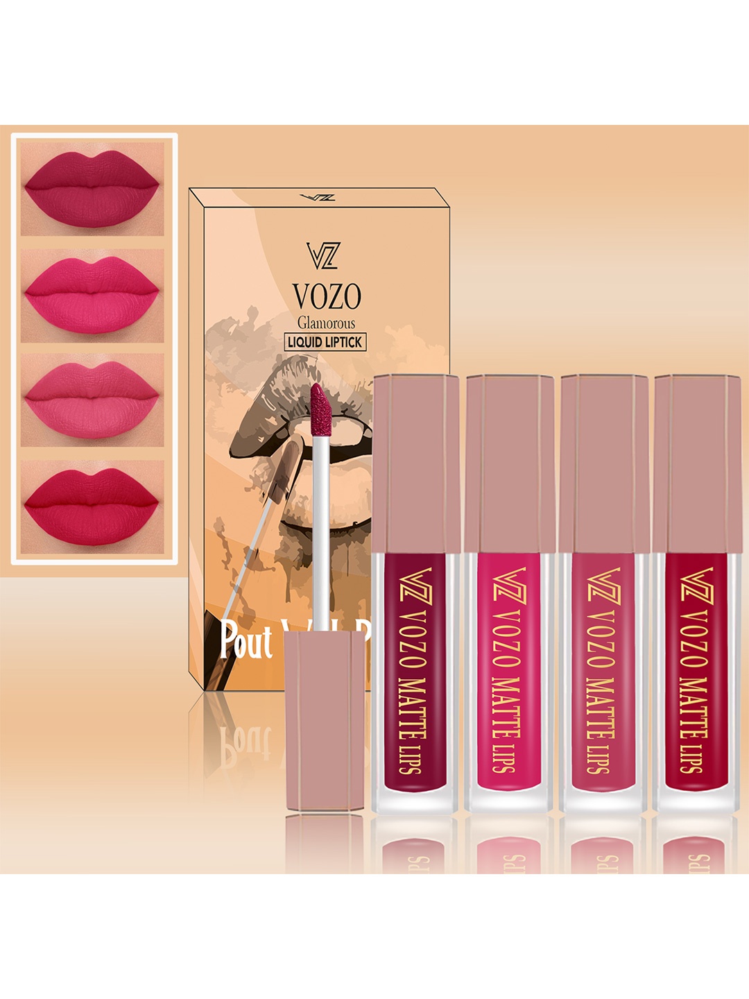 

VOZO Set Of 4 Soft & Comfortable Matte Finish Liquid Lipsticks-101-202-203-204, Magenta