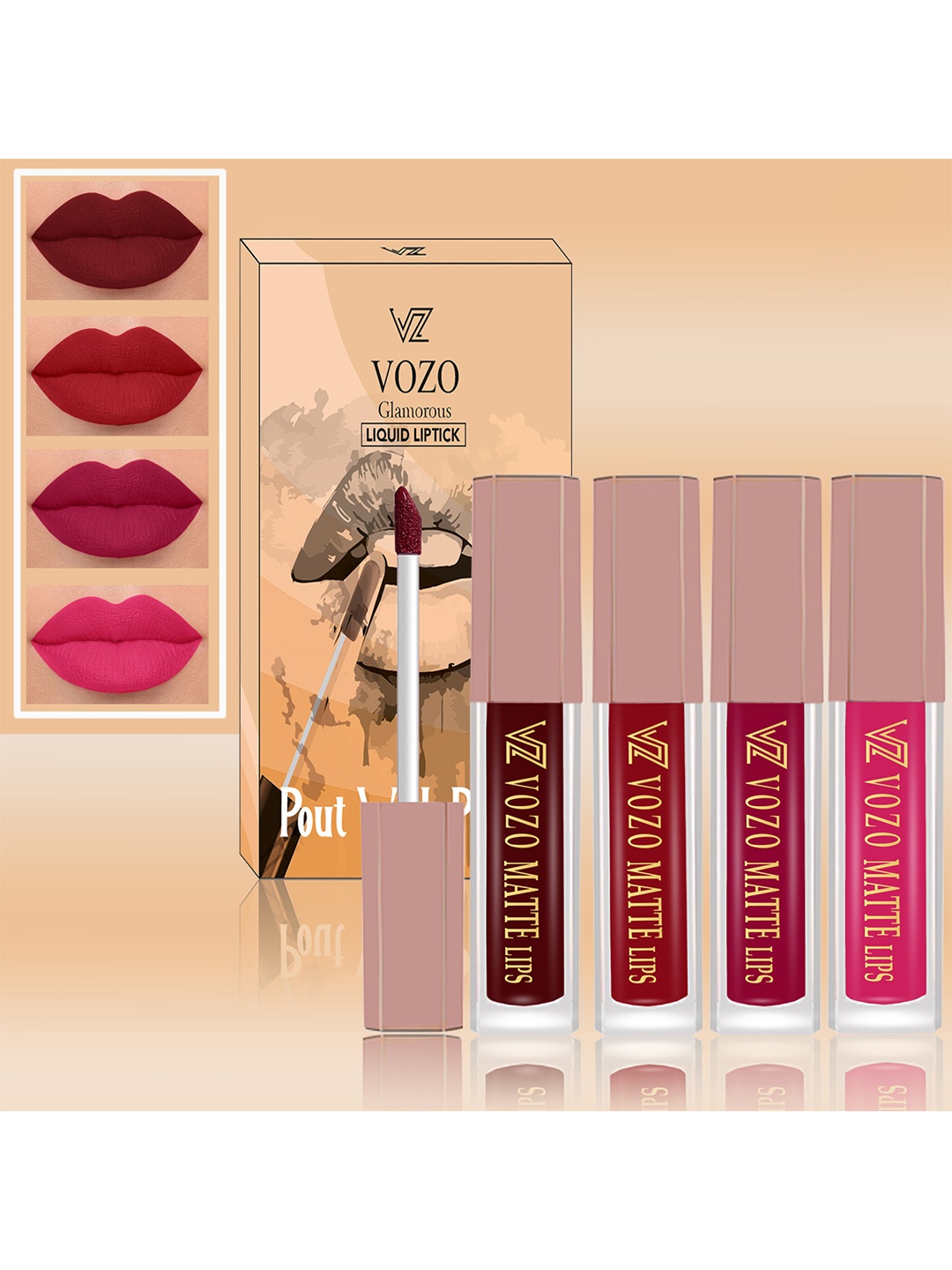 

VOZO Set Of 4 Soft & Comfortable Matte Finish Liquid Lipsticks-103-104-105-202, Maroon