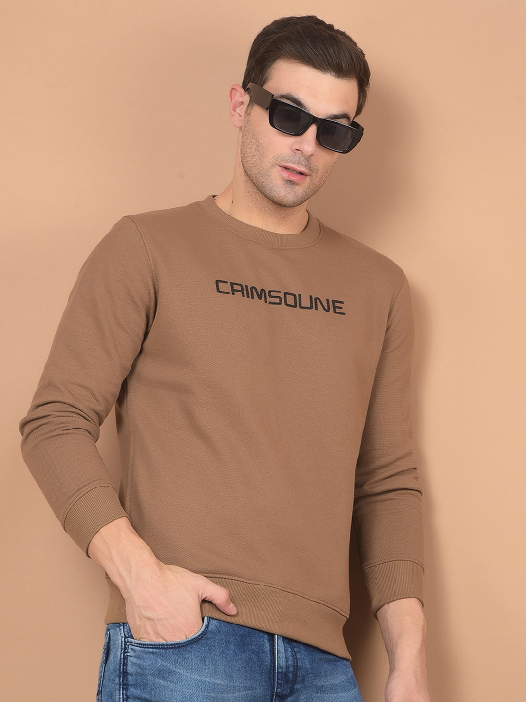 

Crimsoune Club Men Typography Printed Sweatshirt, Brown