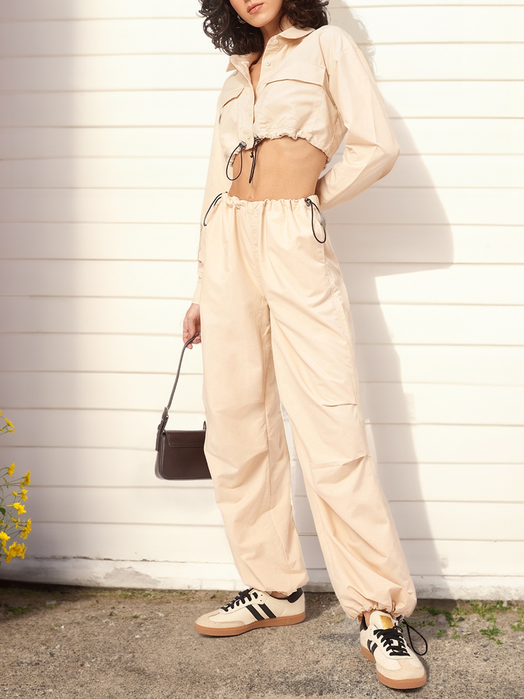 

DressBerry Street Smart Styles Crop Shirt & Parachute Pants Co-Ords, Cream