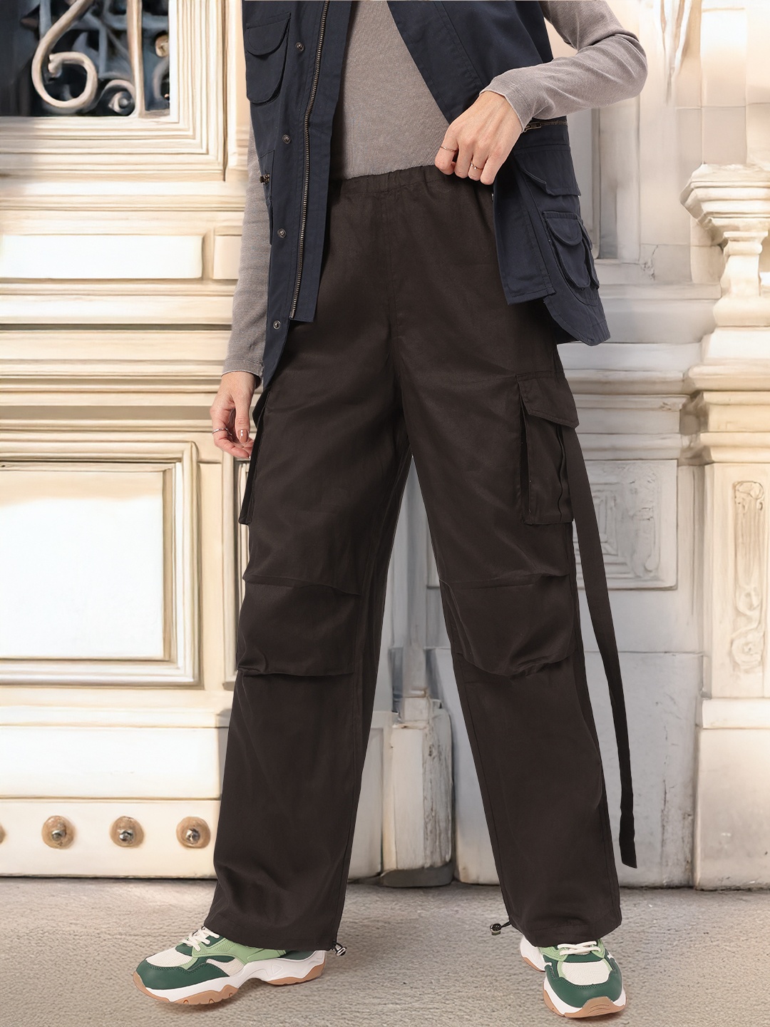 

DressBerry Women Grunge Utility Parachute Cargo Trousers, Black