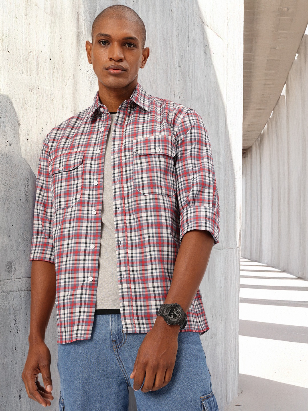 

Kook N Keech Stylishly Relaxed Checked Regular Fit Shirt, Grey