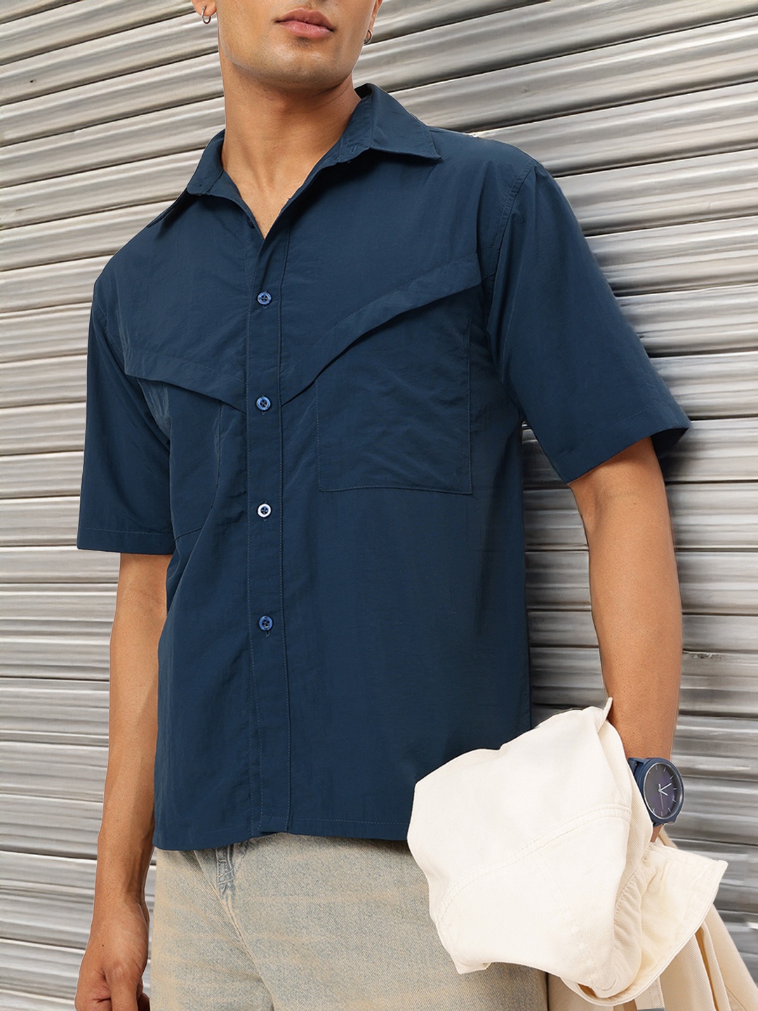 Kook N Keech Modern Shift Minimalist Shirt, Navy blue