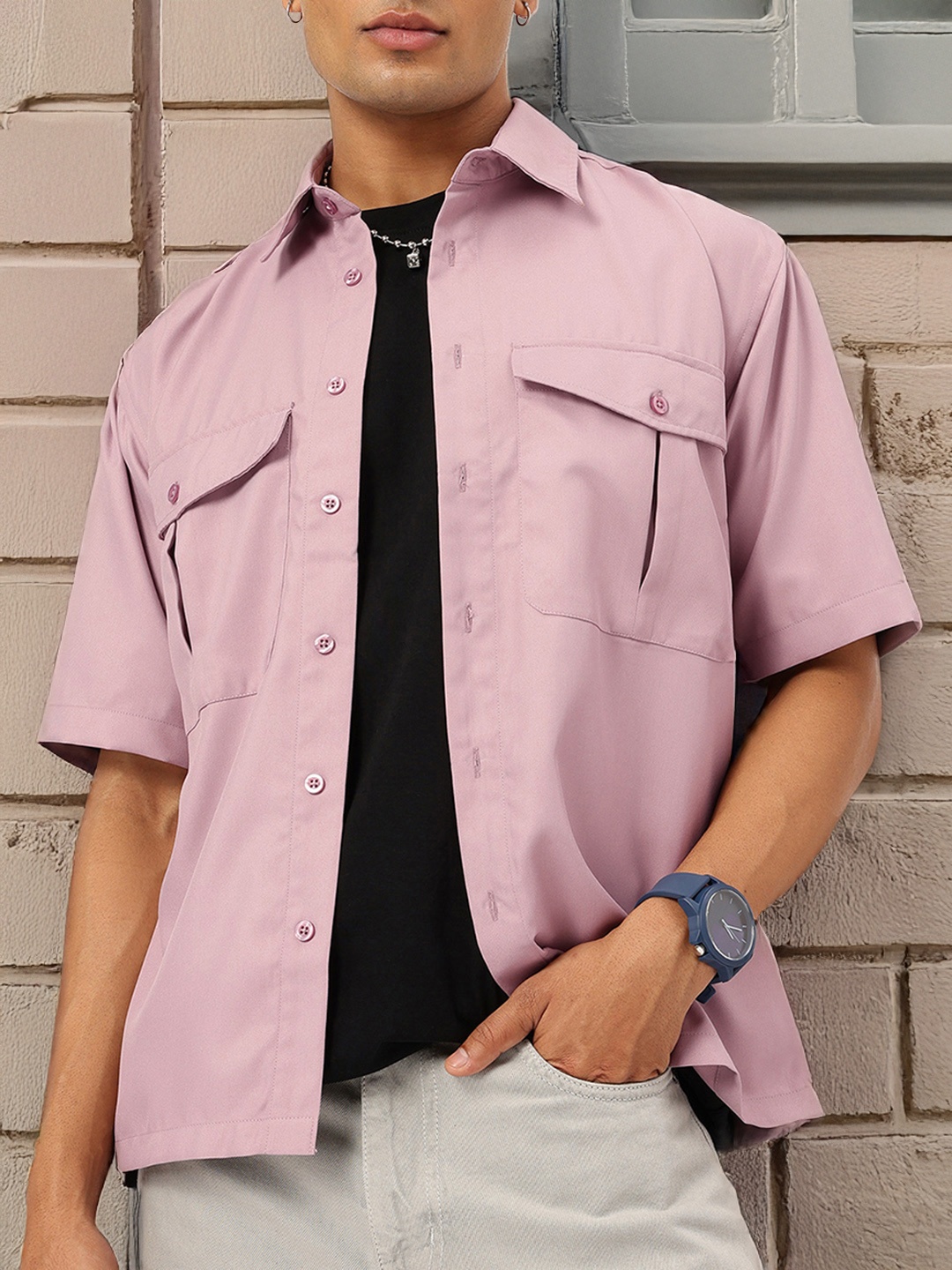 

Kook N Keech Relaxed Rhythm Oversized Pocket Shirt, Mauve