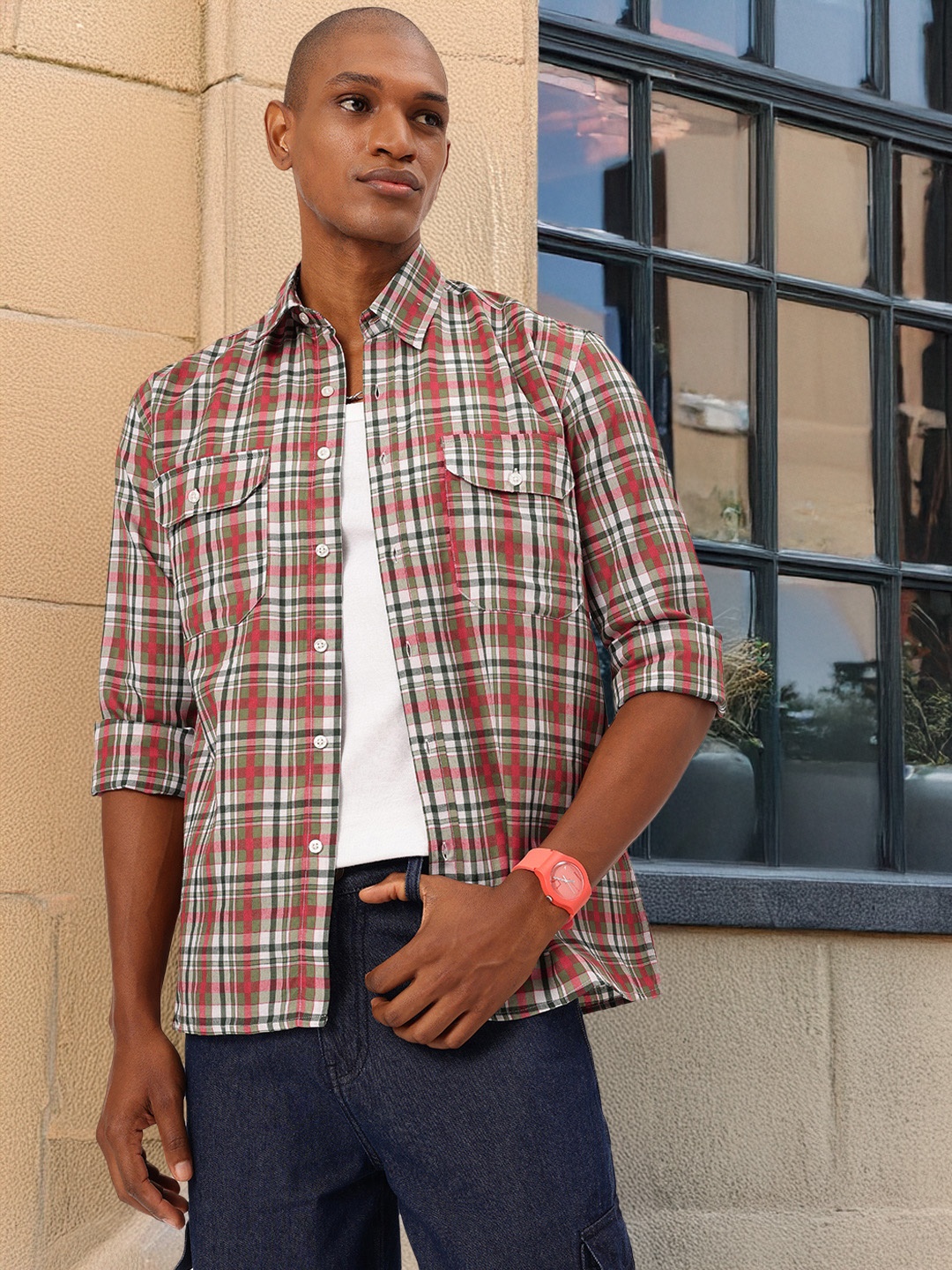 

Kook N Keech Urban Ease Checked Regular Fit Shirt, Red