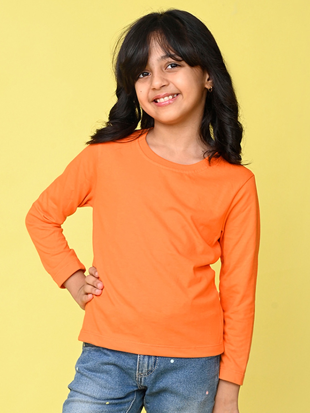 

NUSYL Girls High Neck Extended Sleeves T-shirt, Orange