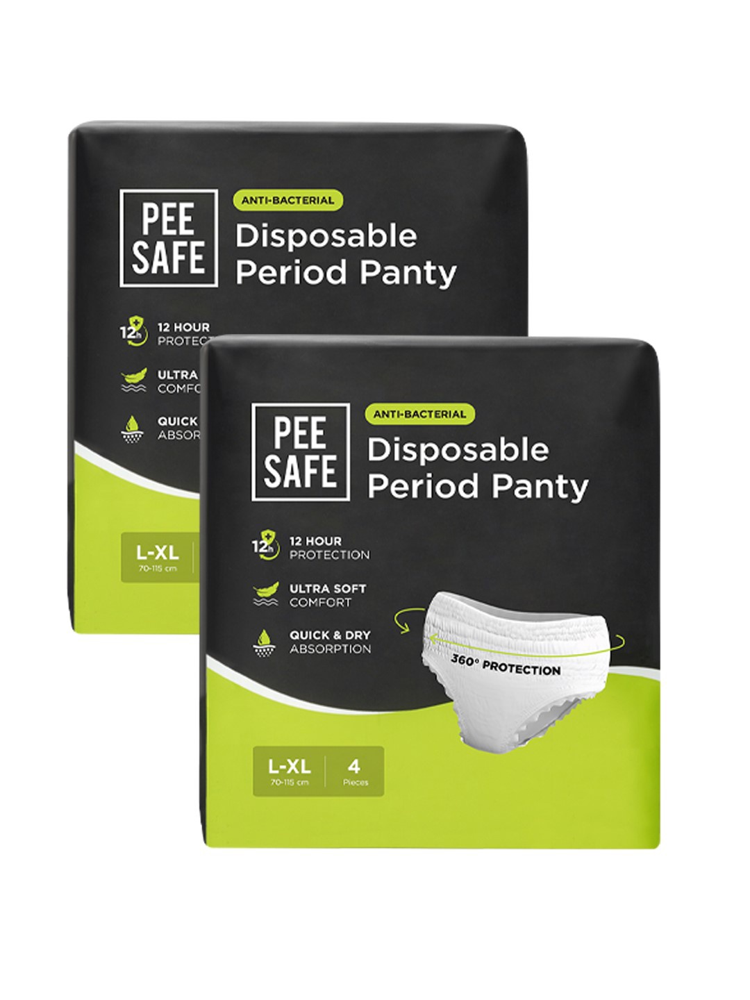 

PEESAFE Set Of 2 Disposable Period Panties - L-XL Size - 4-Pcs Each, Black