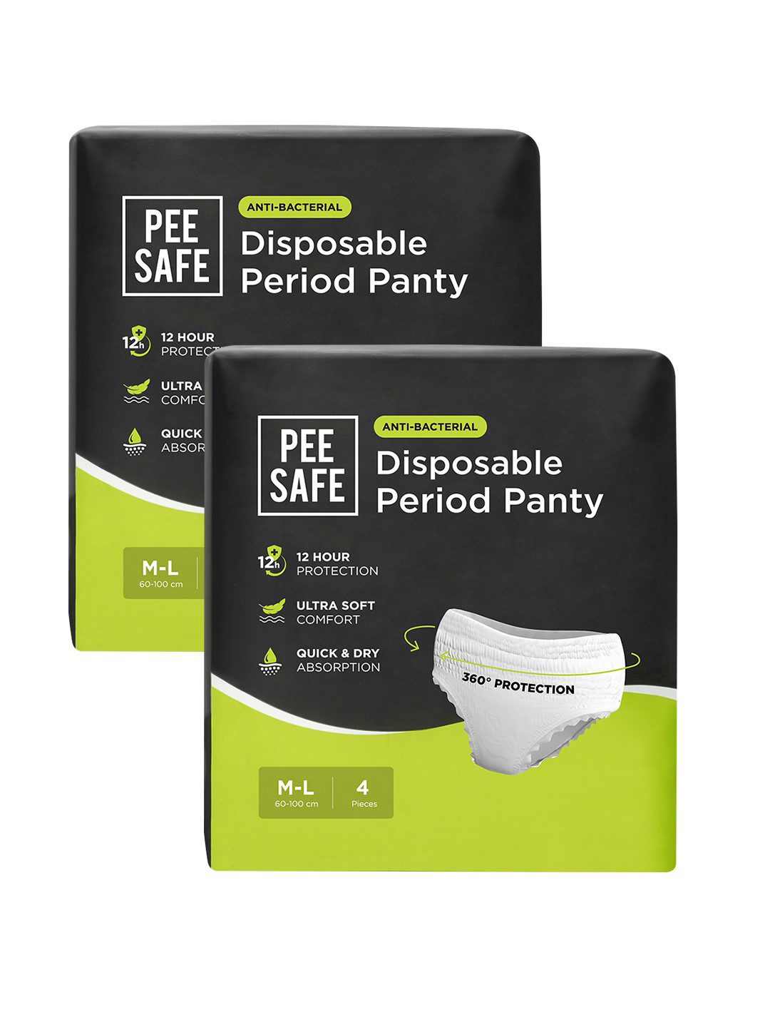 

PEESAFE Set Of 2 Disposable Period Panties - M-L Size - 4-Pcs Each, Black