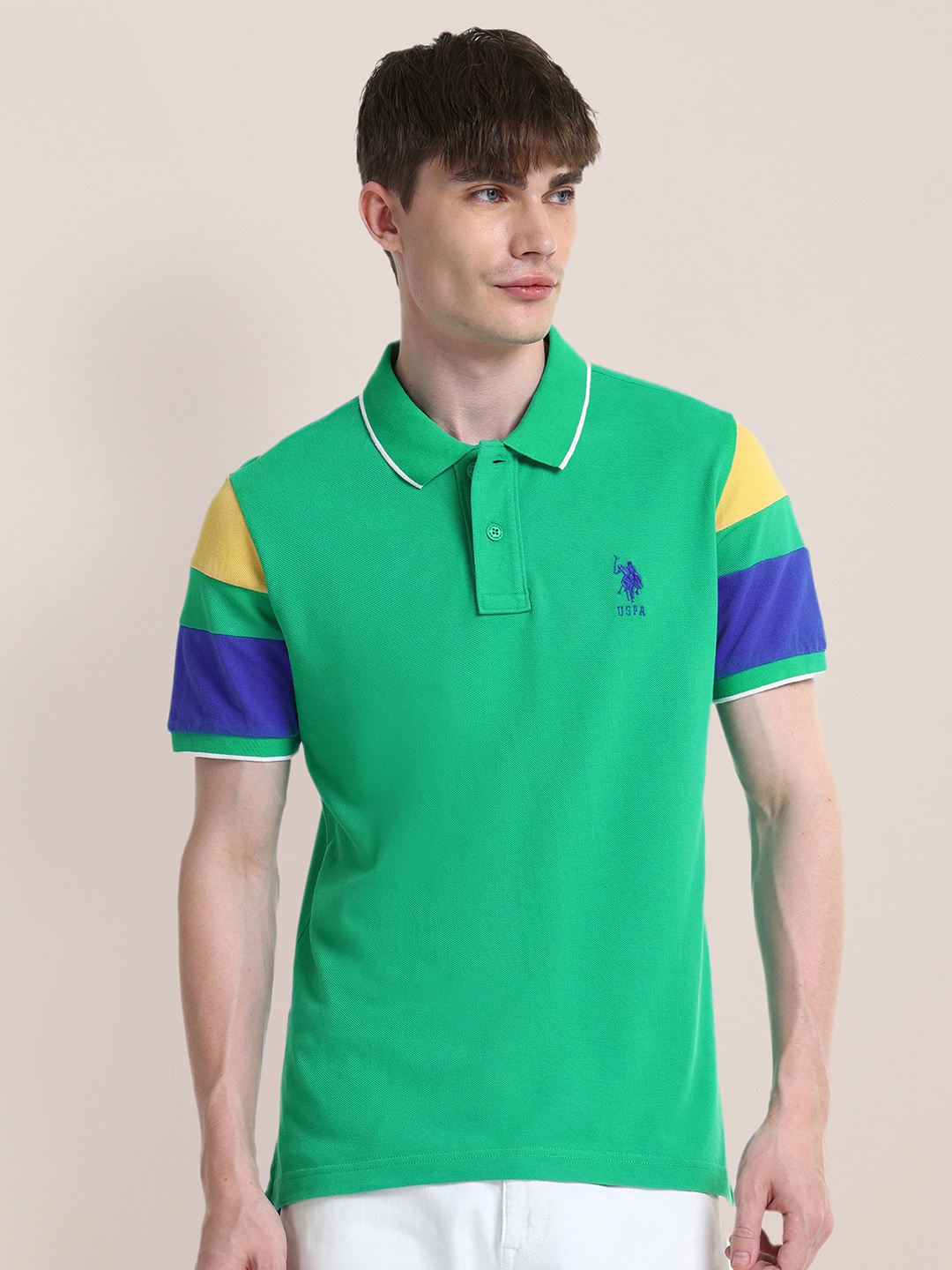 

U.S. Polo Assn. Men Polo Collar Applique Slim Fit T-shirt, Green