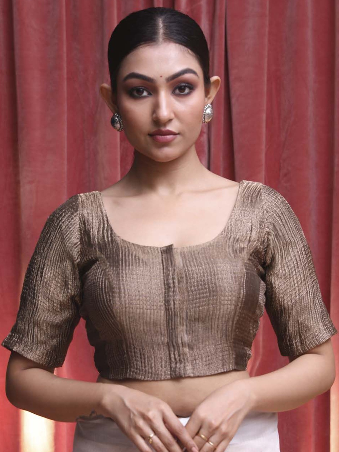 

Indethnic Woven Design Saree Blouse, Brown