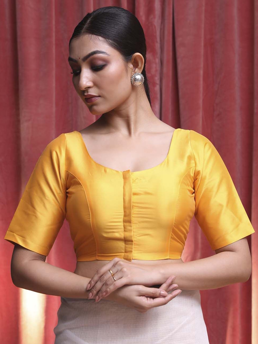 

Indethnic U-Neck Short Sleeve Saree Blouse, Yellow