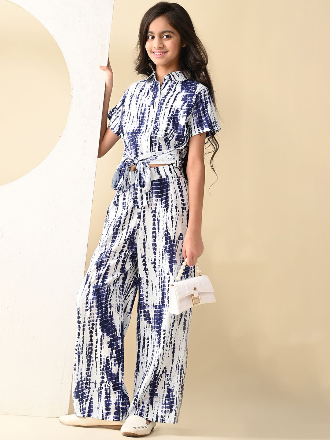 

RANJ Girls Printed Shirt With Palazzos Set, Blue