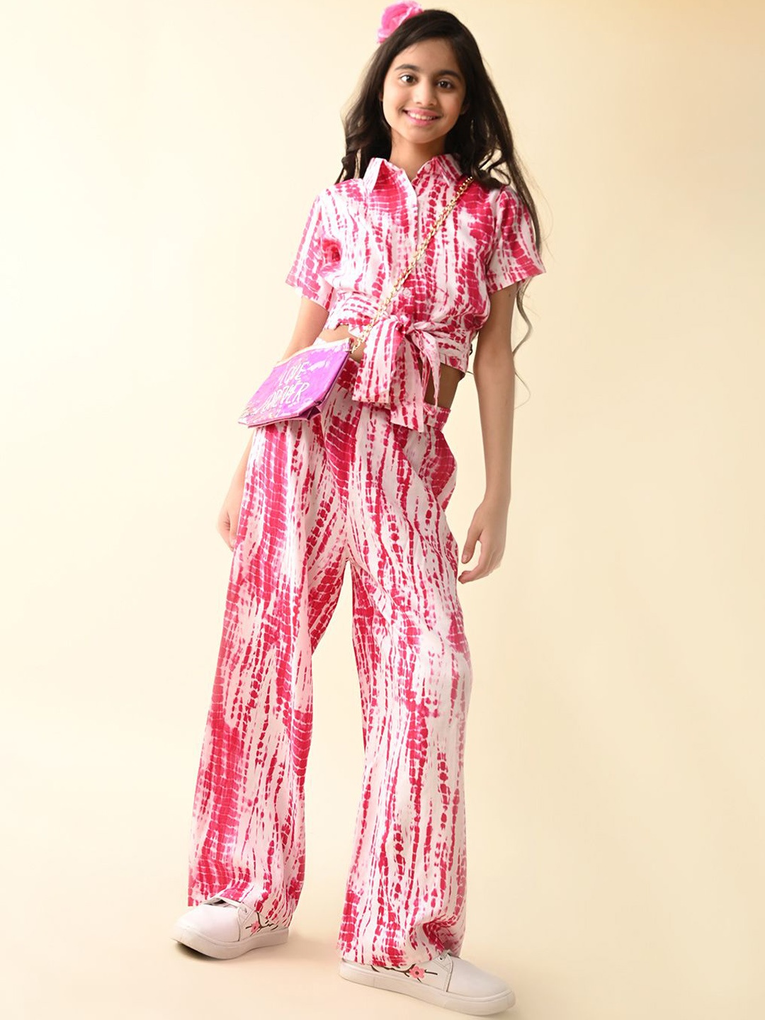 

RANJ Girls Printed Shirt With Palazzos Set, Pink