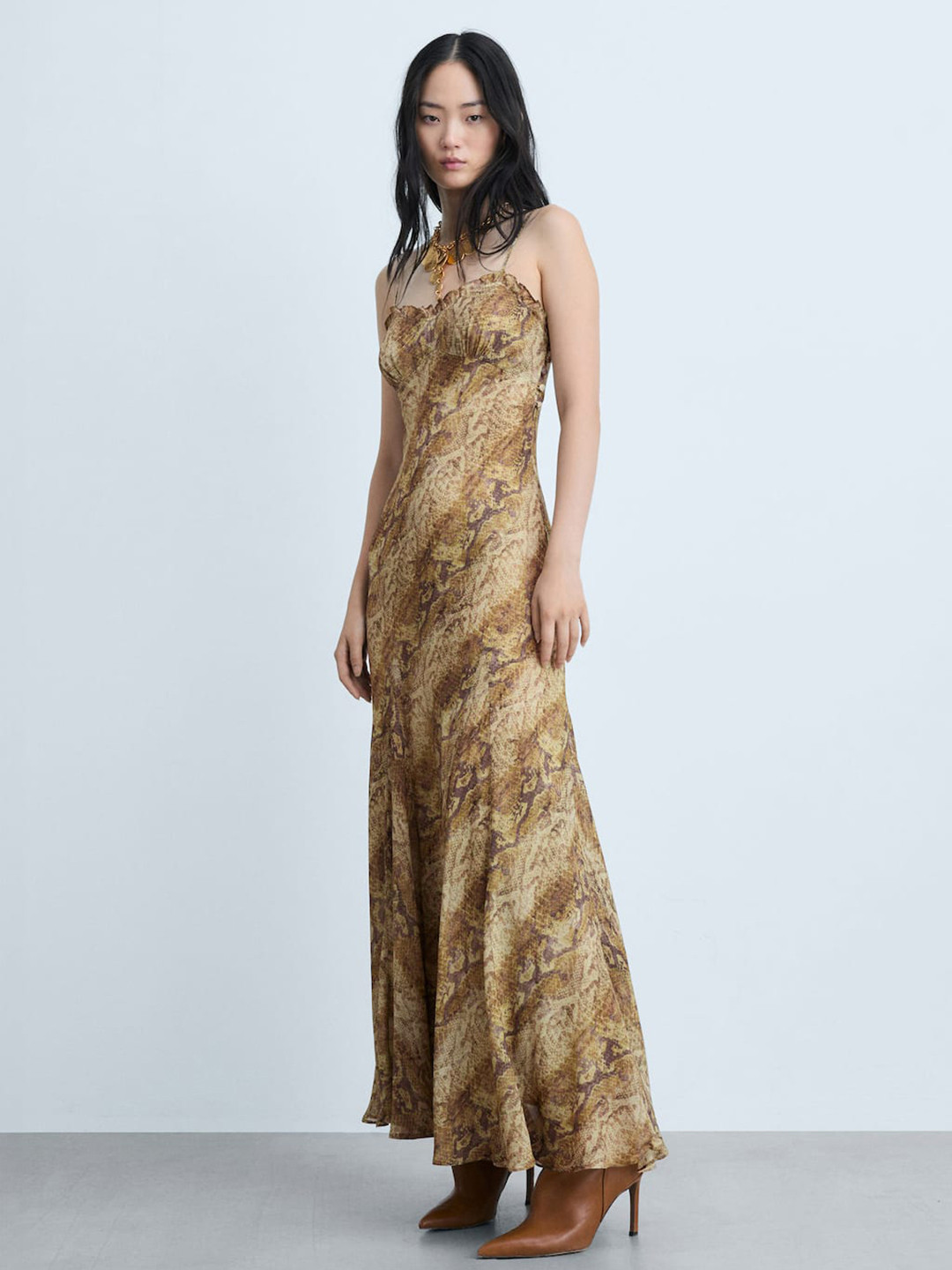 

MANGO Animal Print Maxi Dress, Beige