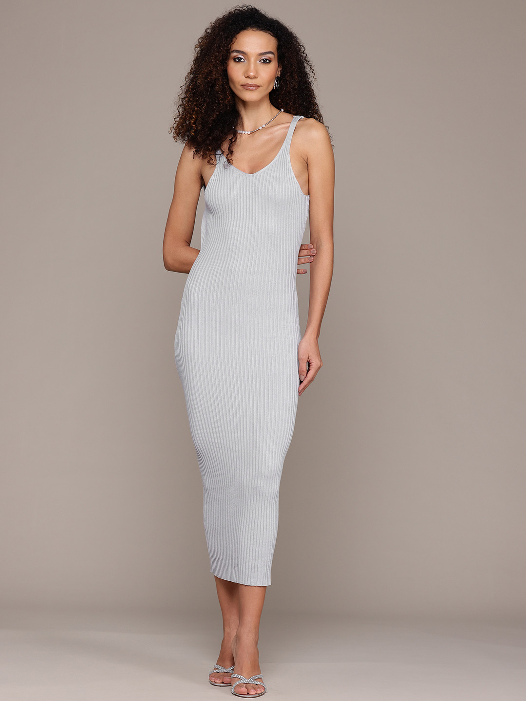 

bebe Acrylic Bodycon Maxi Dress, Grey